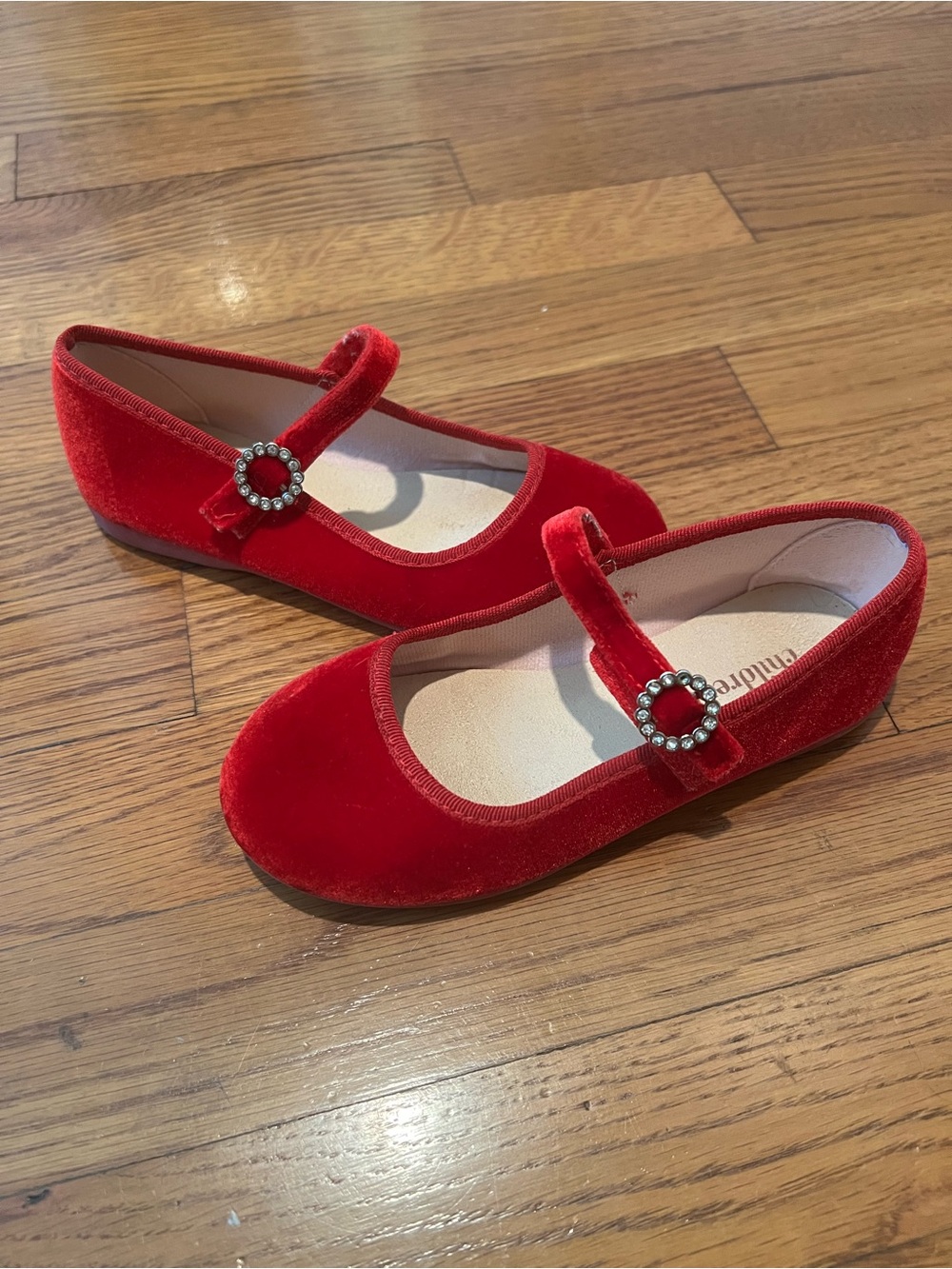 Childrenchic Red Velvet Mary Jane Dress Shoes with Jewel Buckle